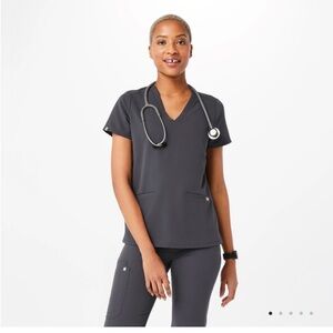 Figs Charcoal Short Sleeve V-Neck Top